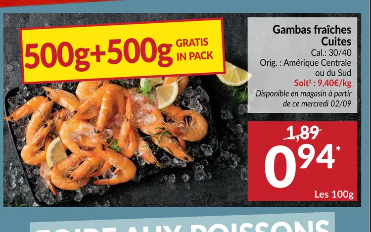 Offre: Gambas fraîches Cuites