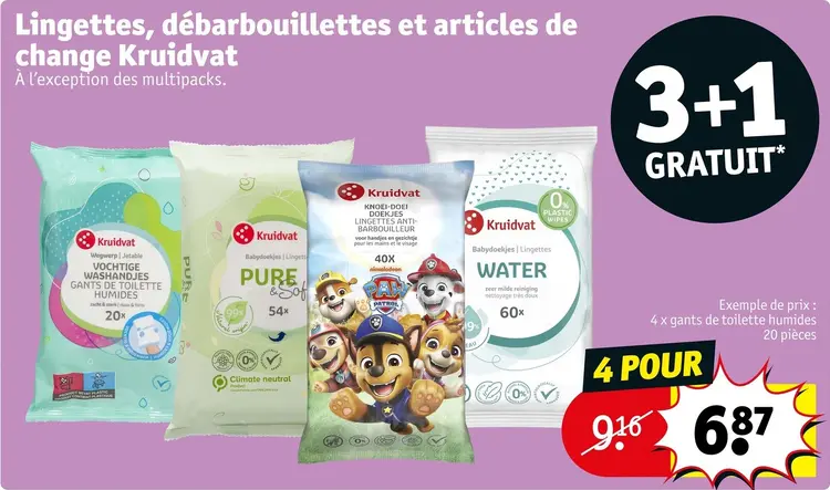 Offre: Lingettes, débarbouillettes et articles de change