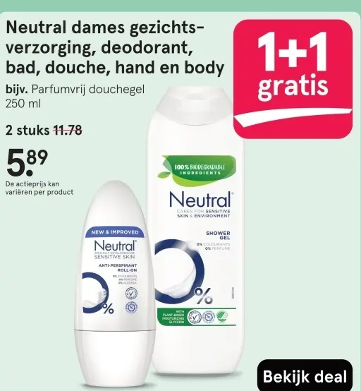 Aanbieding: Neutral dames gezichtsverzorging, deodorant, bad, douche, hand en body