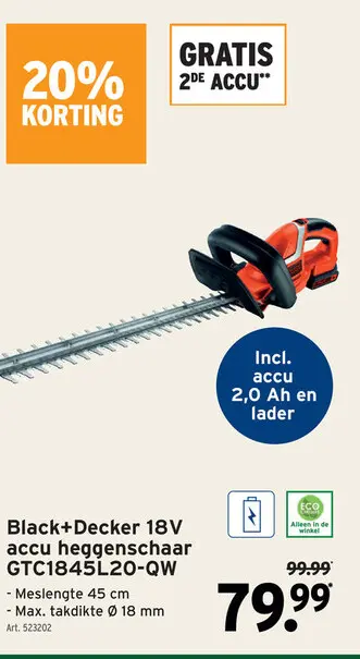 Promotie: 18V accu heggenschaar GTC1845L20-QW