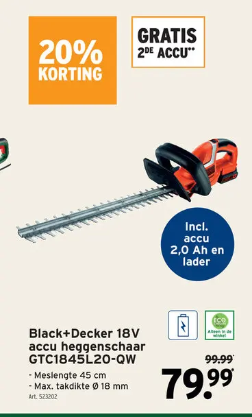Promotie: 18V accu heggenschaar GTC1845L20-QW