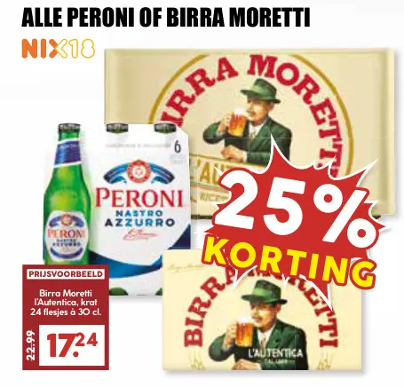 Aanbieding: Alle Peroni of Birra Moretti