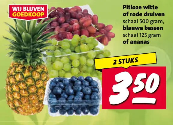 Aanbieding: Pitloze witte of rode druiven, blauwe bessen of ananas