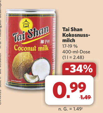 Aanbieding: Tai Shan Kokosnuss-milch