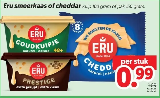 Aanbieding: Eru smeerkaas of cheddar
