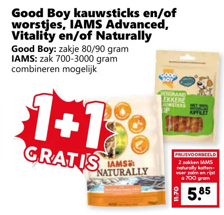 Aanbieding: Good Boy kauwsticks en/of worstjes, IAMS Advanced, Vitality en/of Naturally