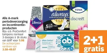 Aanbieding: Alle A-merk periodeverzorging en incontinentieproducten