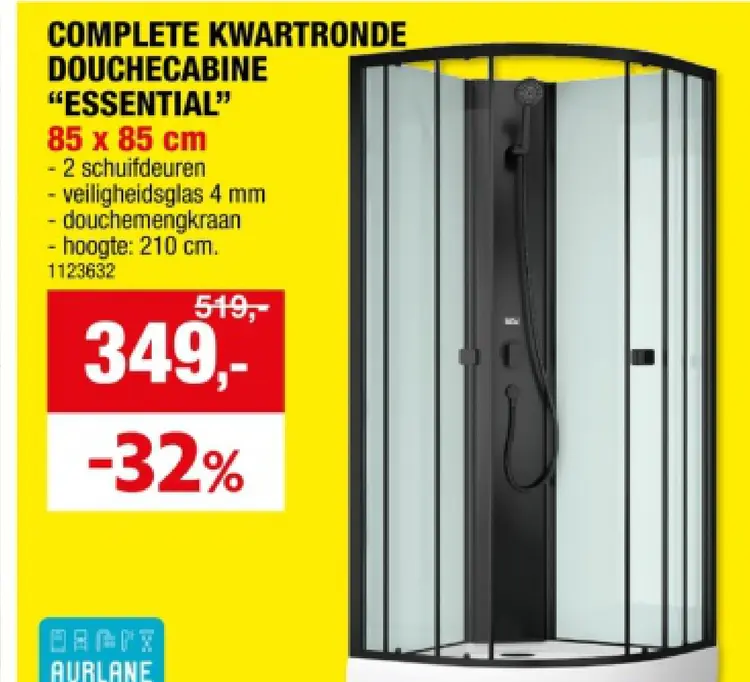 Promotie: Complete kwartronde douchecabine "essential"