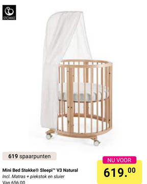 Aanbieding: Mini Bed Stokke® Sleepi™ V3 Natural incl. Matras + Piekstok & Sluier