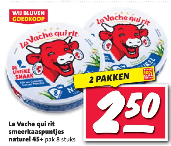 Aanbieding: La Vache qui rit smeerkaaspuntjes naturel 45+