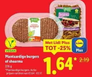 Aanbieding: Plantaardige burgers of shoarma