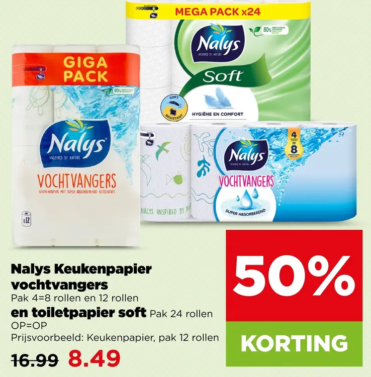 Aanbieding: Nalys Keukenpapier vochtvangers en toiletpapier soft