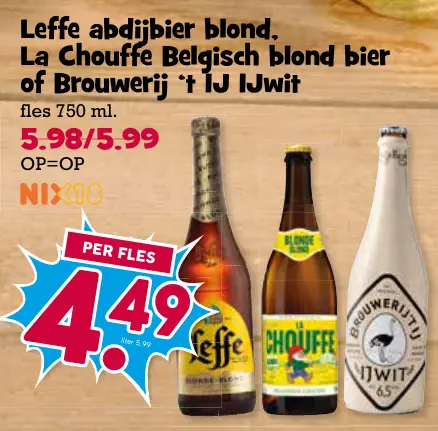 Aanbieding: Leffe abdijbier blond, La Chouffe Belgisch blond bier of Brouwerij 't IJ IJwit