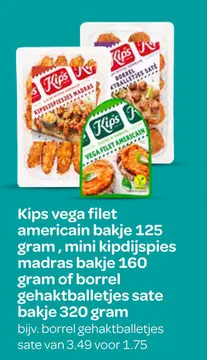 Aanbieding: Kips vega filet americain, mini kipdijspies madras of borrel gehaktballetjes sate