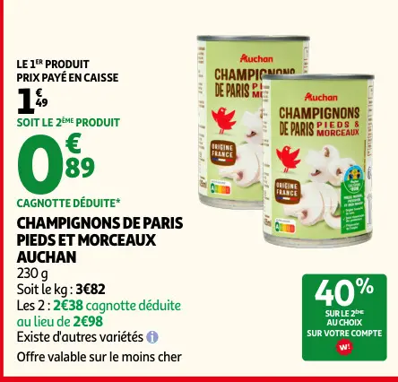 Offre: Champignons de paris pieds et morceaux