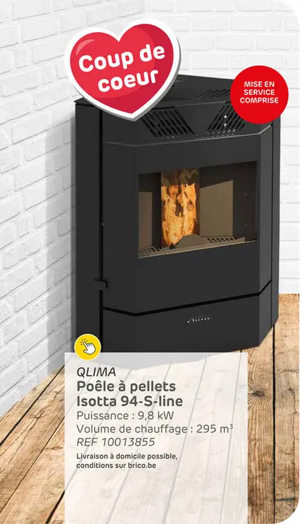 Offre: Poêle à granulés qlima isotta 94 s-line - 9,84kw - noir