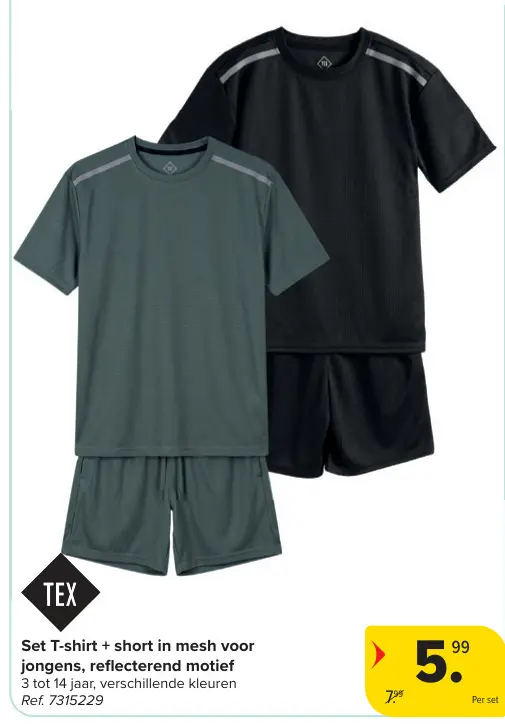 Promotie: Set T-shirt + short in mesh voor jongens, reflecterend motieff