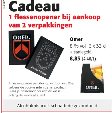 Promotie: Omer flessenopener cadeau bij 2 verpakkingen