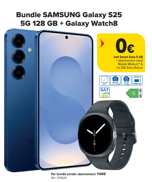 Aanbieding: Galaxy S25 5G 128 GB + Galaxy Watch8