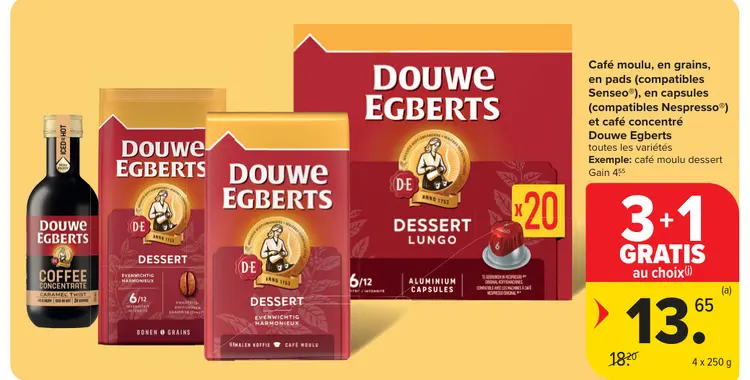 Offre: Café moulu, en grains, en pads 