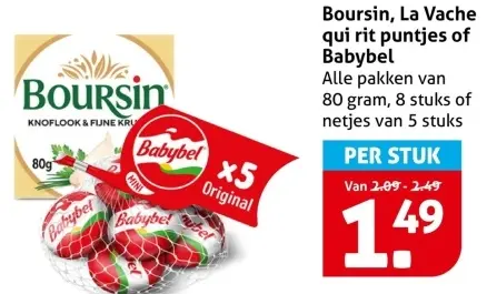 Aanbieding: Boursin, La Vache qui rit puntjes of Babybel