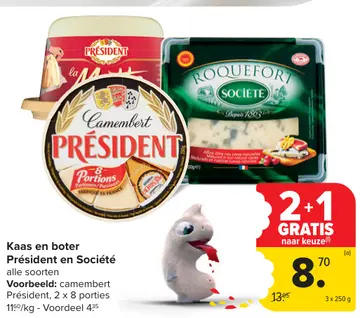 Aanbieding: Kaas en boter Président en Société