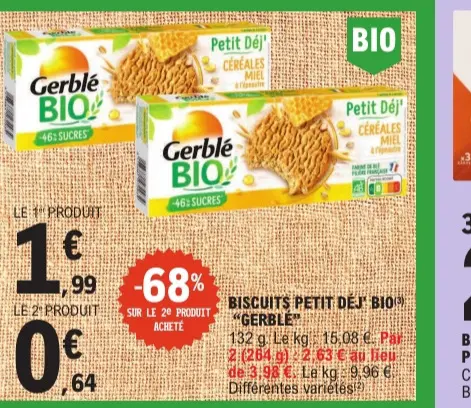 Offre: Biscuits petit dej bio céréales miel