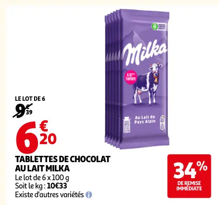 Offre: Tablettes de chocolat au lait
