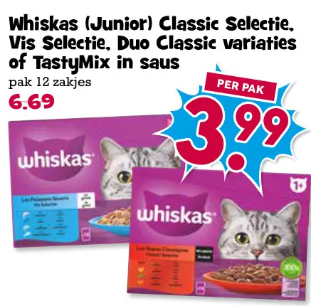 Aanbieding: Whiskas (Junior) Classic Selectie, Vis Select, Duo Classic variaties of Tastymix in saus