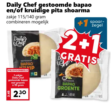 Aanbieding: gestoomde bapao en/of kruidige pita shoarma