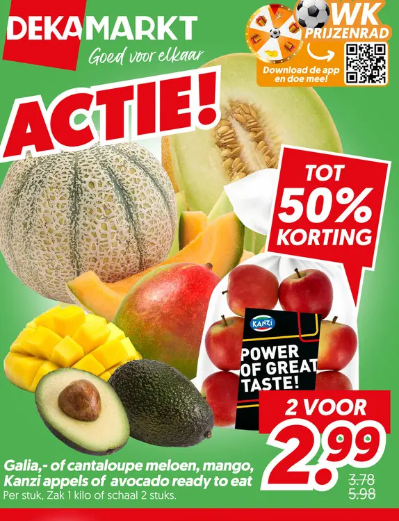 Aanbieding: Galia,- of cantaloupe meloen, mango, Kanzi appels of avocado ready to eat
