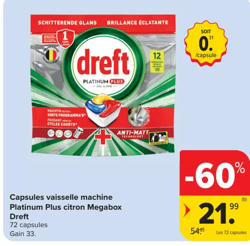 Offre: Capsules vaisselle machine Platinum Plus citron
