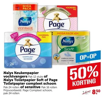 Aanbieding: Nalys Keukenpapier vochtvangers of Nalys Toiletpapier Soft of Page Toiletpapier compleet schoon