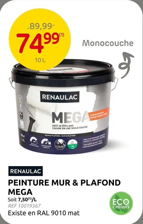 Offre: Peinture mur & plafond Mega