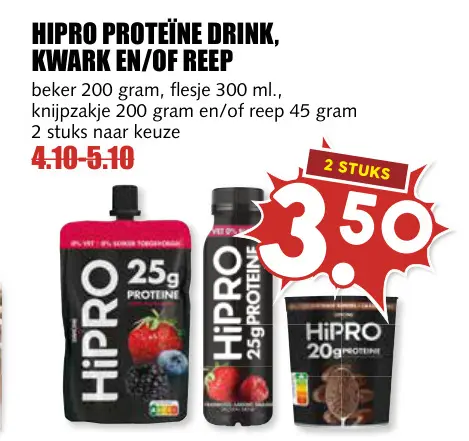 Aanbieding: Hipro proteine drink, kwark en/of reep