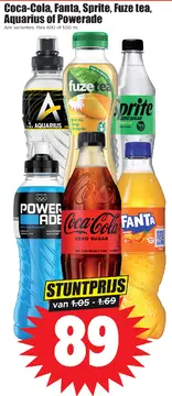 Aanbieding: Coca-Cola, Fanta, Sprite, Fuze tea, Aquarius