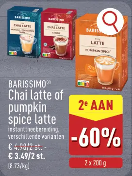 Aanbieding: Chai latte of pumpkin spice latte