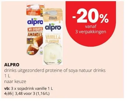 Promotie: ALPRO drinks uitgezonderd proteine of soya na