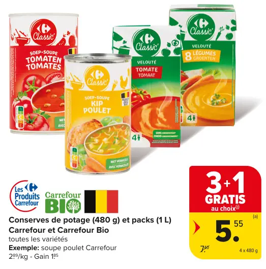 Offre: Conserves de potage et packs