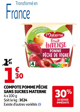 Offre: Compote pomme pêche sans sucres