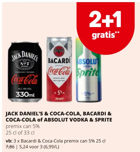 Promotie: JACK DANIEL'S & COCA-COLA, BACARDI & COCA-COLA OF ABSOLUT VODKA & SPRITE