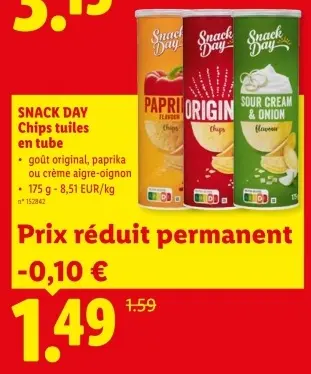 Offre: Chips tuiles en tube
