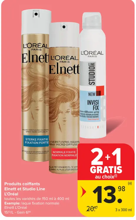 Offre: Produits coiffants Elnett et Studio Line