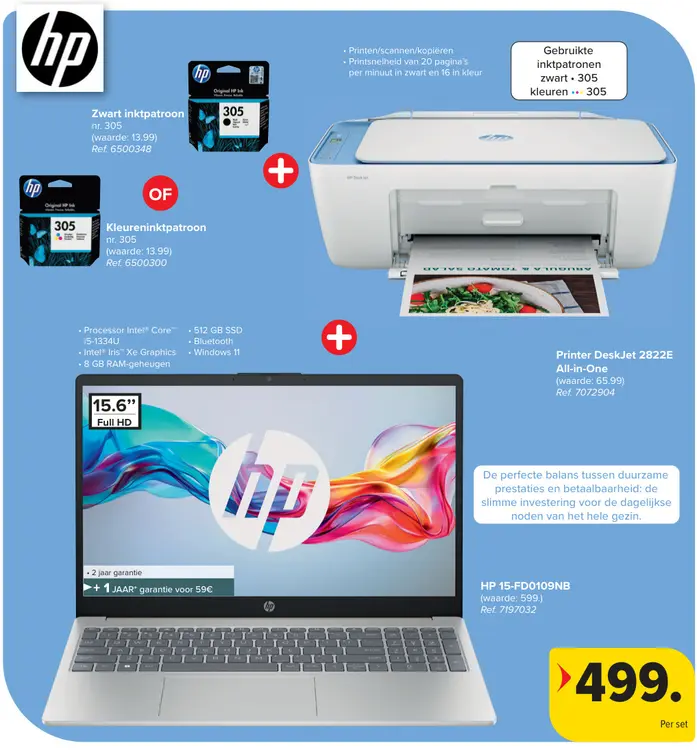 Promotie: Printer DeskJet 2822E All-in-One + Inktpatroon + HP Laptop