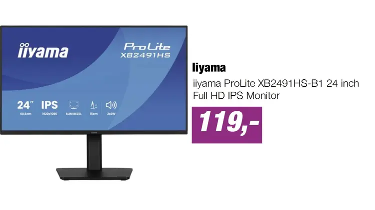 Aanbieding: iiyama ProLite XB2491HS-B1 24 inch Full HD IPS Monitor