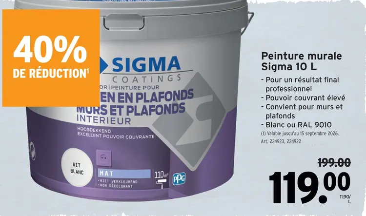 Offre: Peinture murale Sigma 10 L