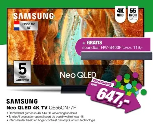Aanbieding: Samsung QE55QN77 + HW-B400F Bundel