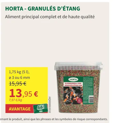 Offre: Granulés d'étang