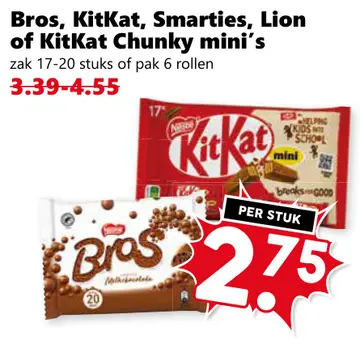 Aanbieding: Bros, KitKat, Smarties, Lion of KitKat Chunky mini's