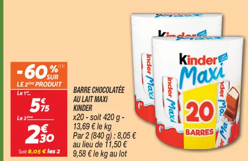 Offre: Barre chocolatée au lait maxi